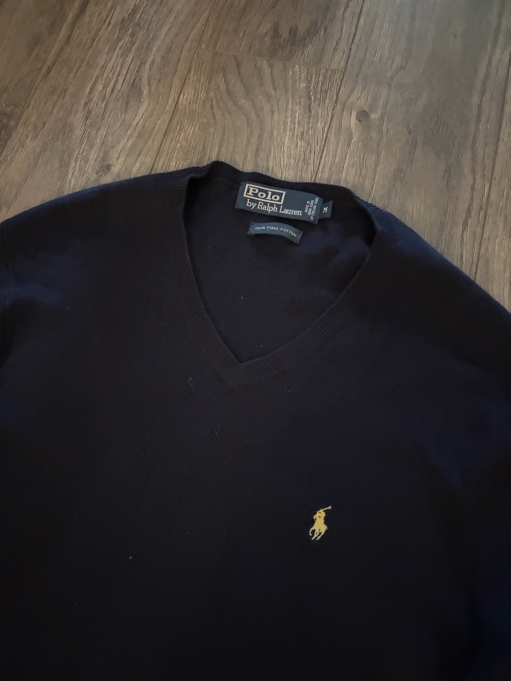 Polo by Ralph Lauren Navy puma cotton Sweater with Gold Pony - Picture 3 of 3